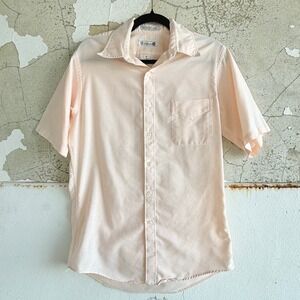 Vtg 70s Shirt Short Sleeve Button Up Pastel Peach USA Made Single Needle Windsor